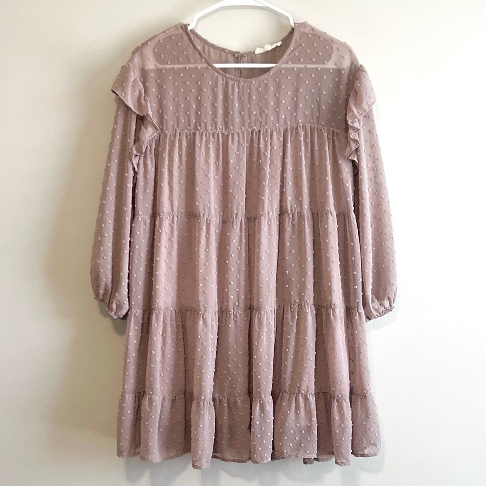 Entro Swiss Dot Long Sleeve Tiered Babydoll Dress